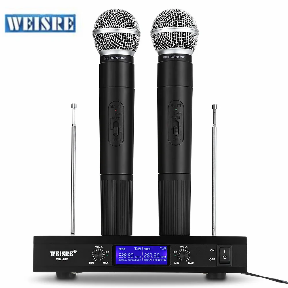 

WEISRE VHF Wireless Microphone System Dual Channel Handhold Dynamic Cardioid Microphones for Karaoke Party Conference Wedding