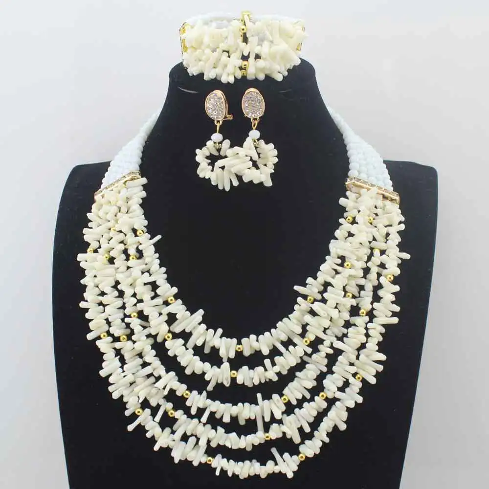 

Fashion New African Beads Jewelry Set White Coral Beads Bride Jewelry Nigerian Wedding African Beads Jewelry Set W13900