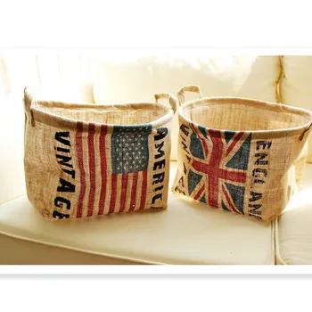 

American British Flag Cotton Linen Desktop Storage Basket Cosmetic Organizer Office Desk Sundries Storage Box Jewelry Container