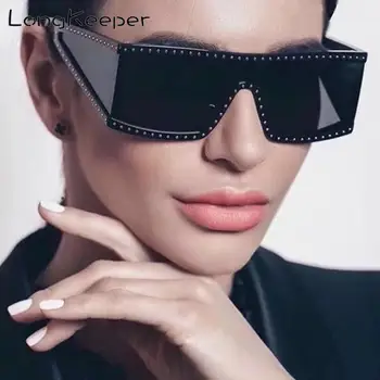 LongKeeper brand designer women's sunglasses Retro Crystal Steampunk Eyewear Men mirror de sol de los hombres UV400 hombres de honor