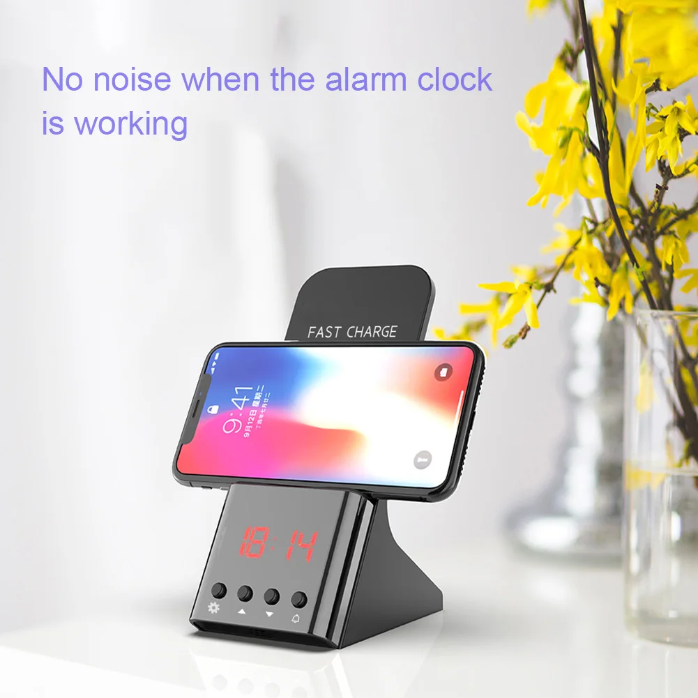 

10W Qi Standard Fast Wireless Charger with Alarm Clock Stand for iPhone X XS Samsung S288