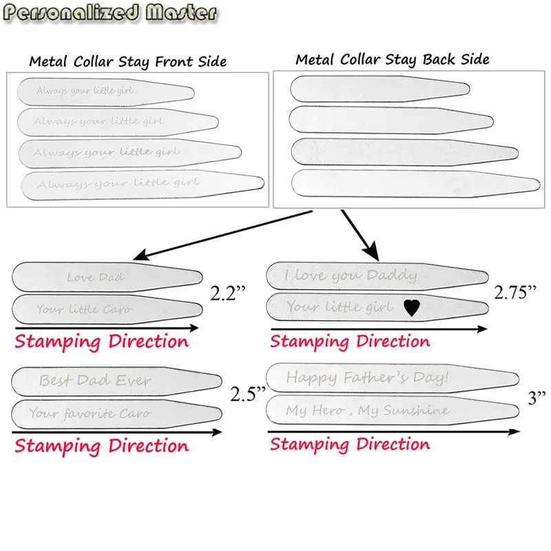 

Personalized Master 2018 New Free Engraving Custom 8pcs 4 Sizes Set(2.2" 2.5" 2.75" 3") Metal Collar Stays for Mens Dress Shirt