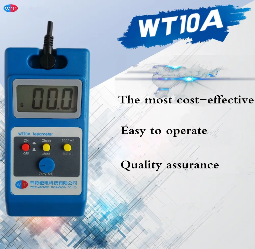 WT10A магнитометр поверхностного магнитного поля тестер gaussmeter цифровой Гаусс метр Tesla 0~ 2000mT