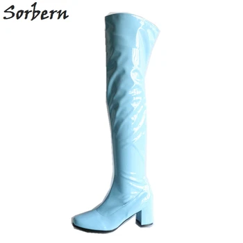 

Sorbern Custom Wide Calf Boots Women Long Boots Over Knee High Heel Med Thigh High Boots Stretch Slight Vintage Boot Square Heel