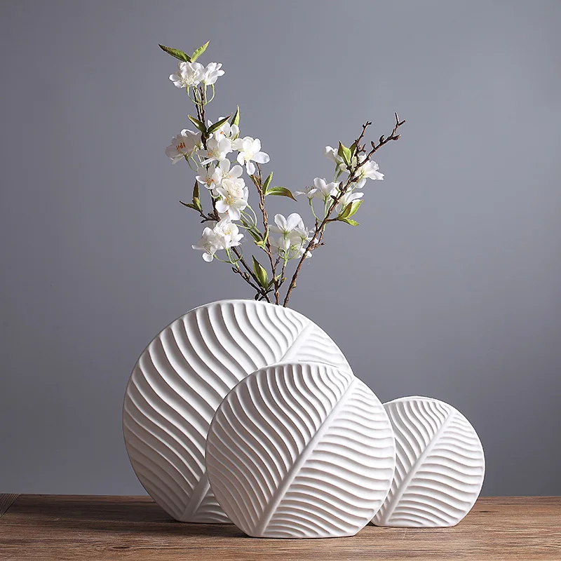 Скандинавские белые керамические листья ваза Современный минималистичный домашний интерьер украшения для гостиной кафе бар простые настольные украшения