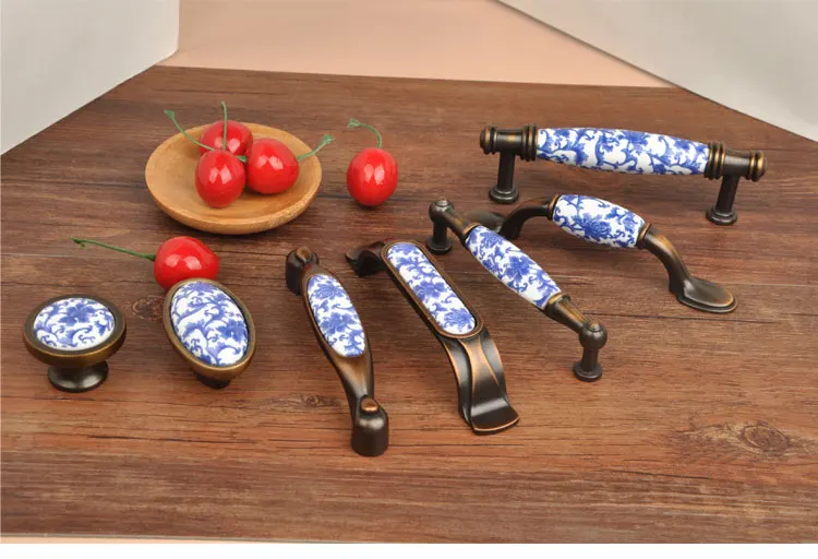 4pcs Vintage Ceramic Knobs And Handles China Flower Furniture
