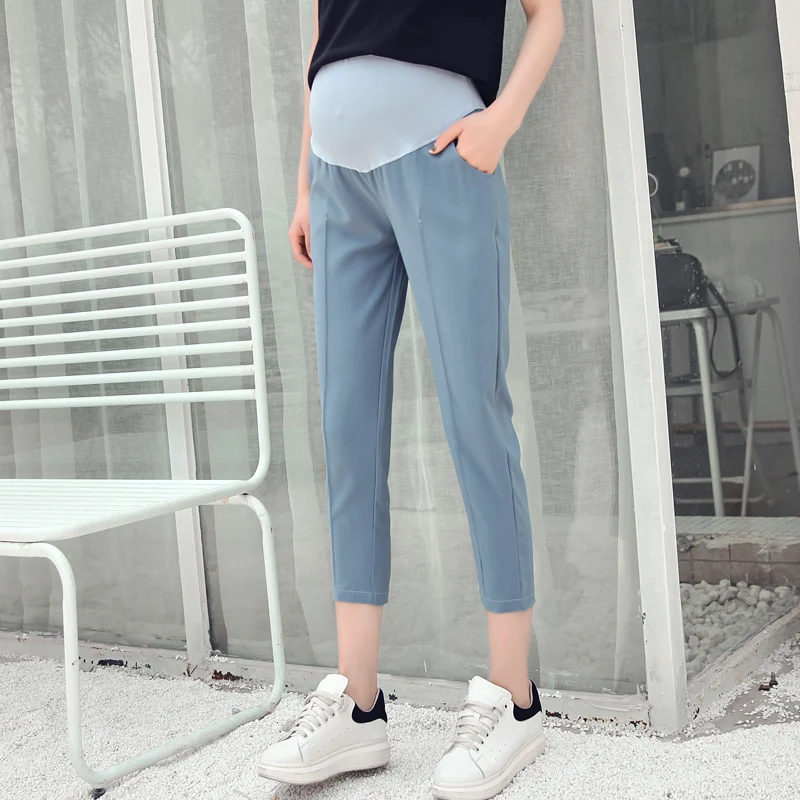 

2201# Thin Chiffon Maternity Pencil Pants Summer Fashion Short Pants Clothes for Pregnant Women Adjustable Belly Work Pregnancy