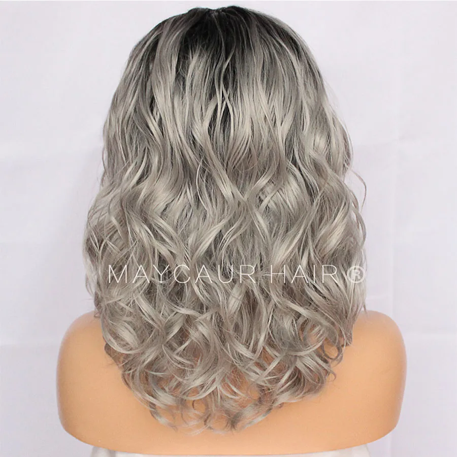 Maycaur Hair Lace Front Synthetic Wigs Short Curly Heat Resistant Hair Black Gray Wig with Baby Hair for Women ( B (3)