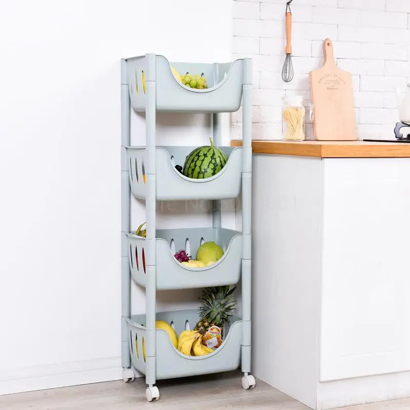 Кухонная полка, многослойный стеллаж для хранения на колесах, пластиковая корзина для хранения фруктов и овощей, стеллаж для хранения в ванной - Цвет: 41x27x107cm 8