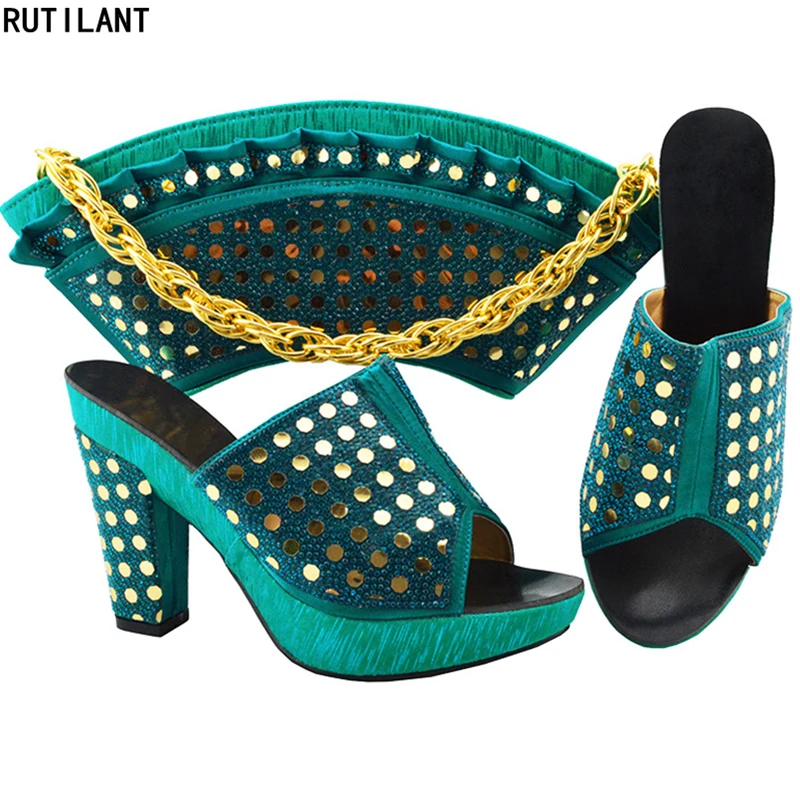 

New Arrival Matching Shoes and Bag Set Decorated with Rhinestone Italian Shoes with Matching Bags Latest Slip on Shoes for Women