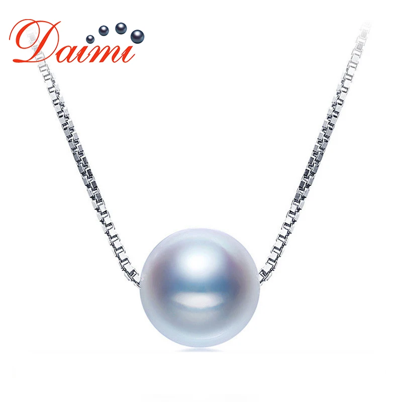

DAIMI Luxury Silver Grey 925 Silver Clavicle Chain Pendant 8-8.5mm Akoya Pearl Pendant Jewelry Gift For Women
