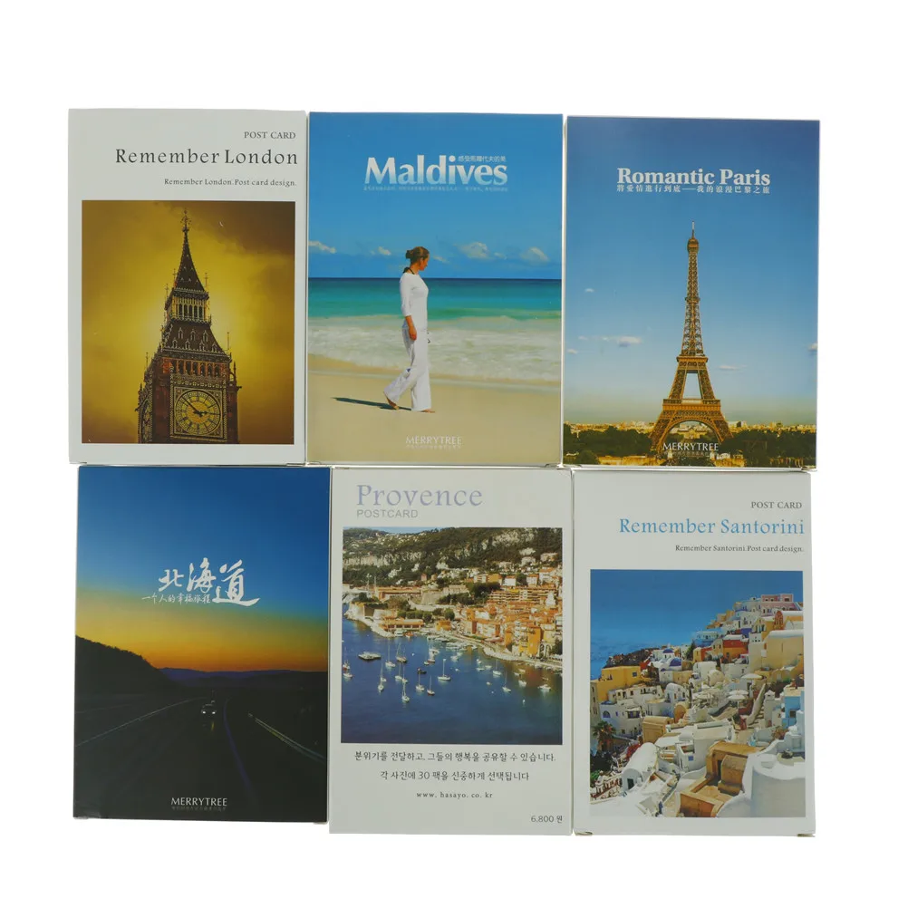 

30 pcs/set Paris,Maldives,London, Hokkaido Postcard,Charm Tourist City Christmas Postcards Greeting Birthday Message Cards