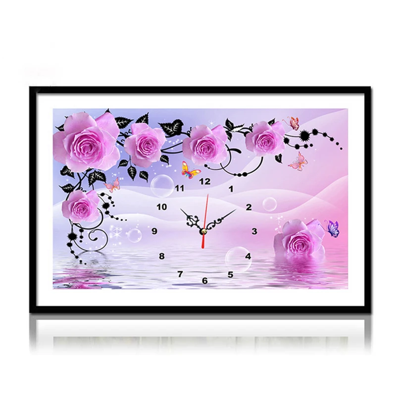 

5D DIY Flowers Diamond Clock Painting Picture Rhinestones Home Room Decor Kit