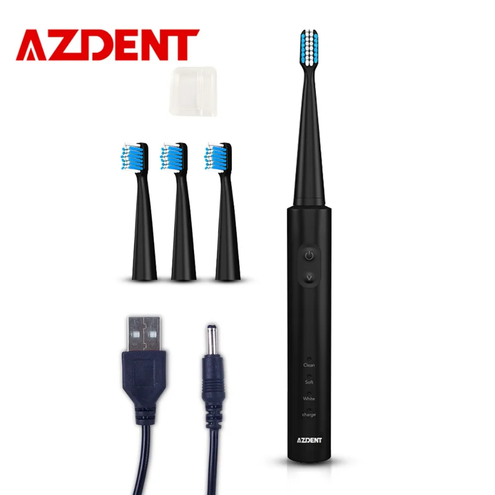 

AZDENT Black Sonic Electric Toothbrush 3 Modes Multifunction USB Fast Charge Rechargeable Tooth Brush 2 Minuter Timer Waterproof