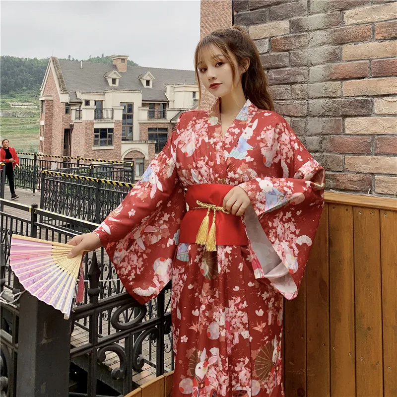 Женское традиционное японское платье-кимоно с цветочным принтом для сцены для косплея, женское кимоно Yukata Feminino