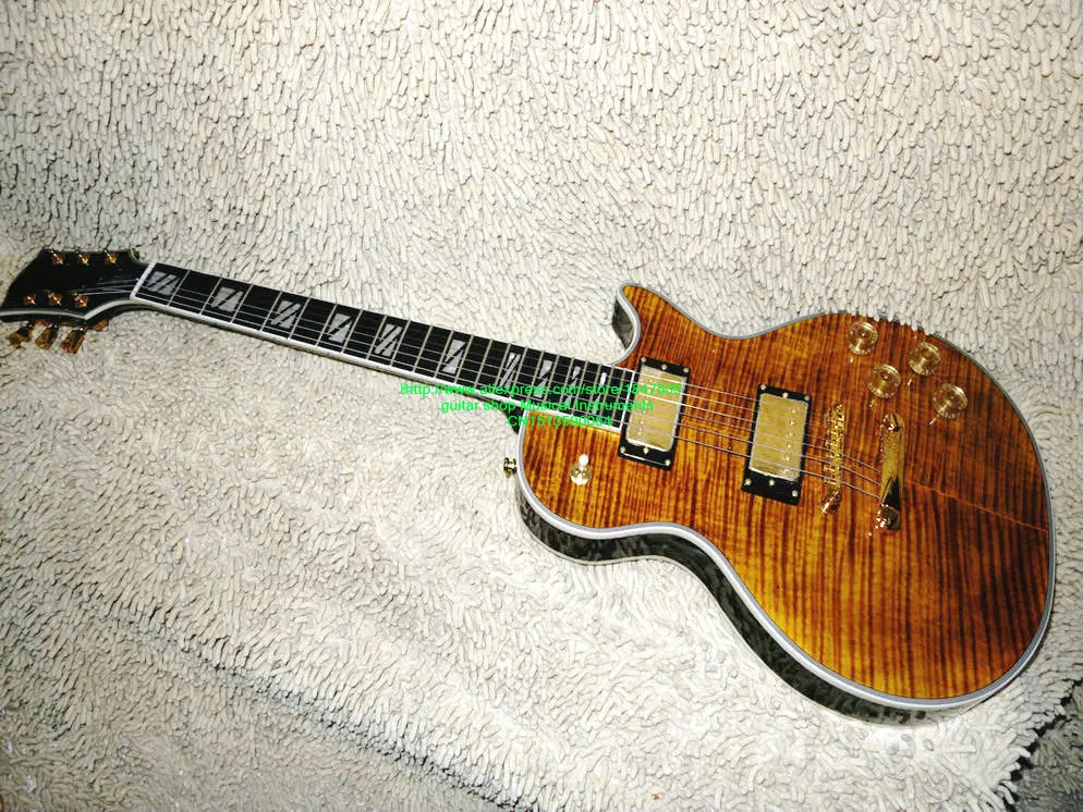 

ONE Piece Neck Tiger Brown flame top Supreme Electric Guitar Ebony Fingerboard HOT