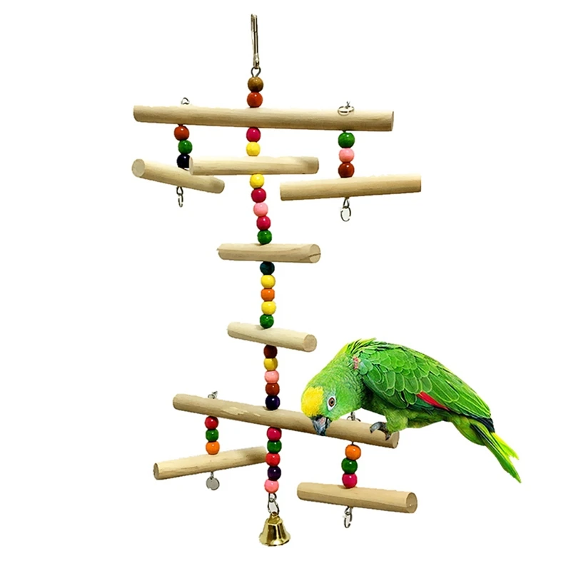 

Parrots Toys Bird Swing Exercise Climbing Hanging Ladder Bridge Wooden Rainbow Pet Parrot Macaw Hammock Bird Toy With Bells