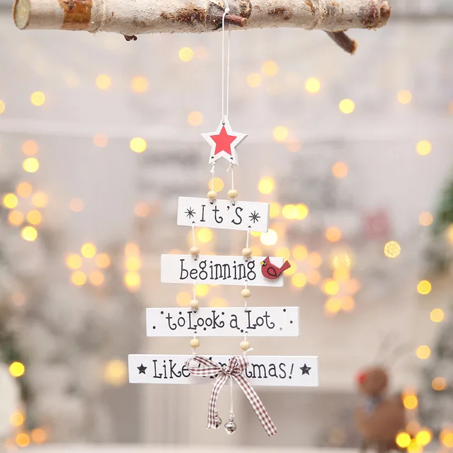 New Arrival Christmas Tree Shape Wooden Hanging Ornament Christmas Decoration for Home Bell Bow Letters Star Pendant Xmas Decor