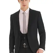 Новое поступление, черные модные мужские костюмы высокого качества на одной пуговице с отворотом, облегающие мужские костюмы