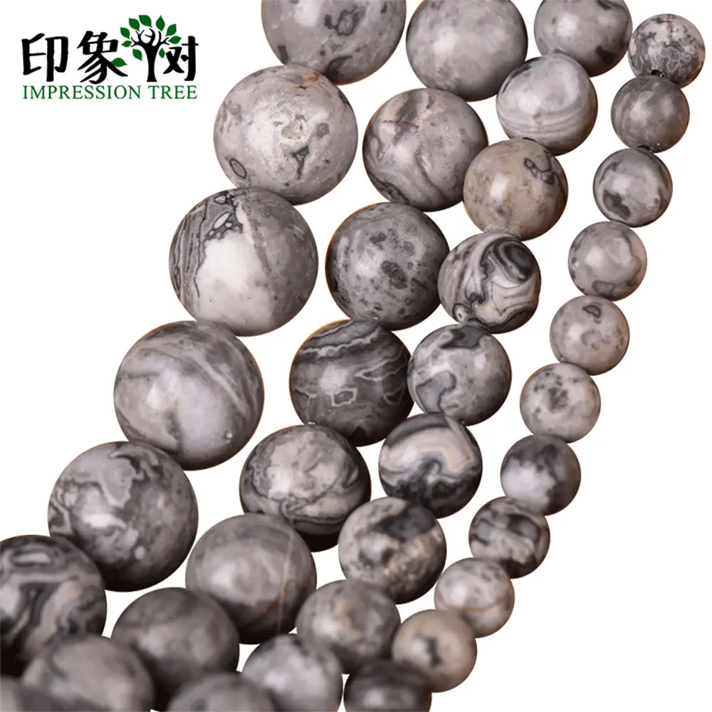 

Natural Grey Map Stone Bead 6/8/10/12mm Dull Polish Map Jaspers Matte Stone Spacer Bead Fit Necklace For DIY Jewelry Making 1844