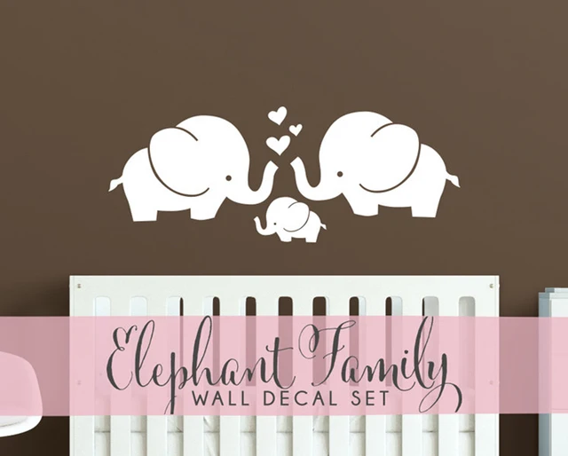 Cute Elephant Hearts Family Wall Decals Baby Nursery Decor Kids Room Cute Elephant Hearts Family Wall Decals Baby Nursery Decor Kids Room Stickers Hipster Modern Retro