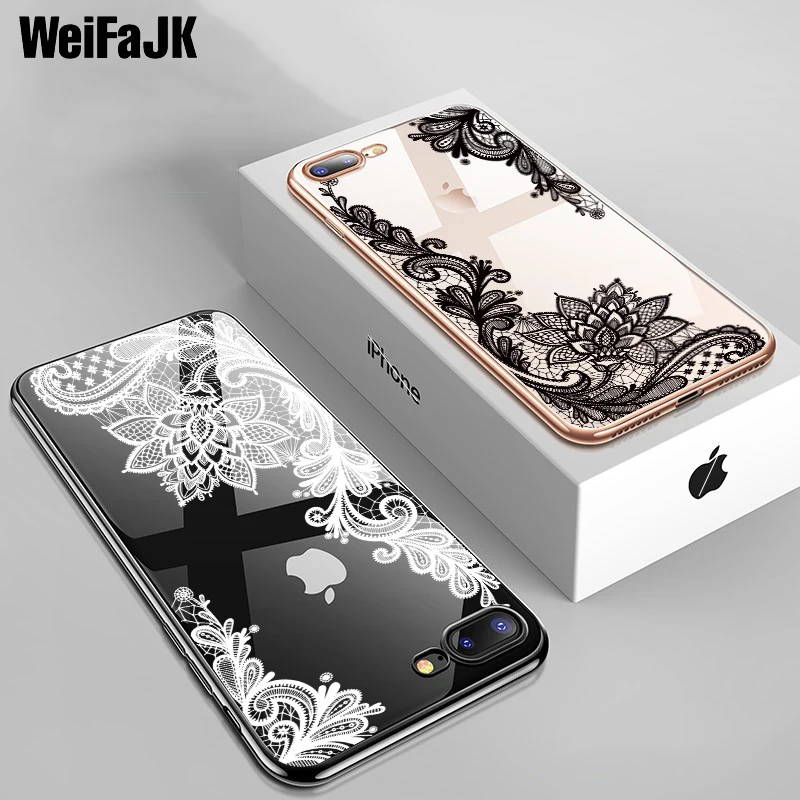 Роскошные Силиконовые чехлы для телефона для смартфона iPhone 7 6 6S Plus 5s случаях 3D кружевное платье с цветочным рисунком для девочек ТПУ Мягкая ...