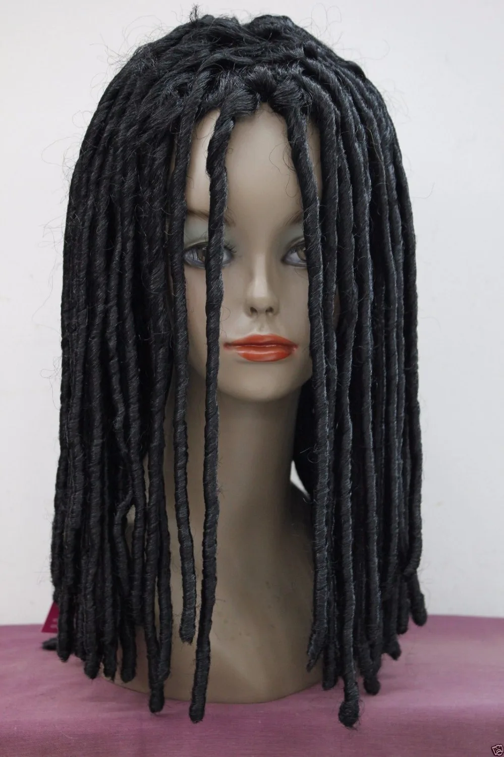0000120 Dreadlocks African Black Wig Long Curls Rolls Costume Theatre