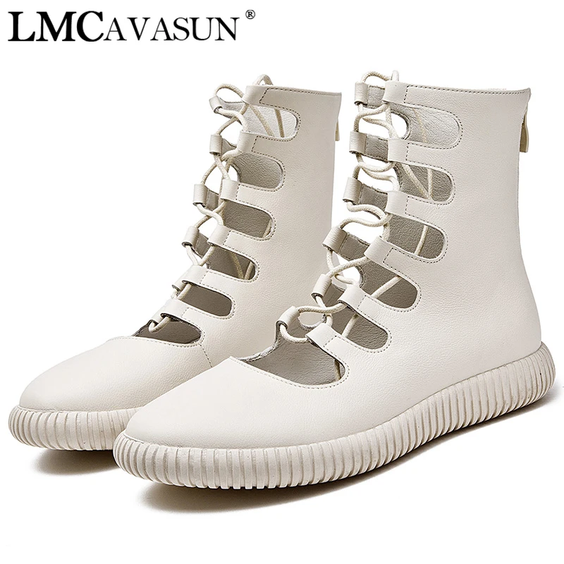 

LMCAVASUN 2019 new spring and summer cool boots Openwork strap design leather sandals Wild flat Martin boots women 8A519-3
