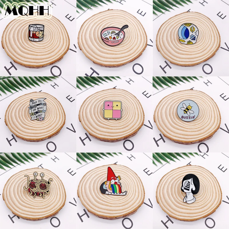 

Cartoon Animal Bee Food Noodle Bowl Cup Enamel Brooch Rainbow Character Smiley Eye Lightning Round Alloy Badge Pin Jewelry Gift