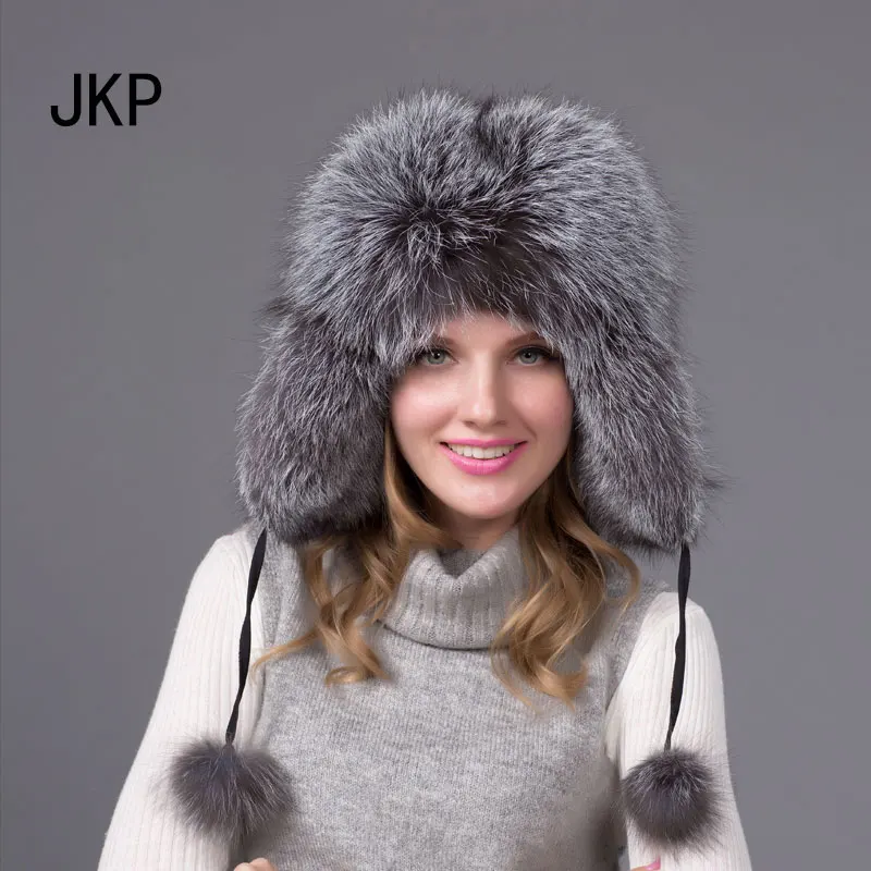 

JKP 2018 Real fox fur hat men and women warm hat Winter Women Fur fashion cotton ball solid Cap HJL-04