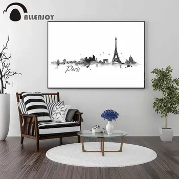 

Allenjoy France Famous Cities Pictures Pairs Tower Abstract Black and White Posters Watercolor Landscape Wall Charts Home Decor