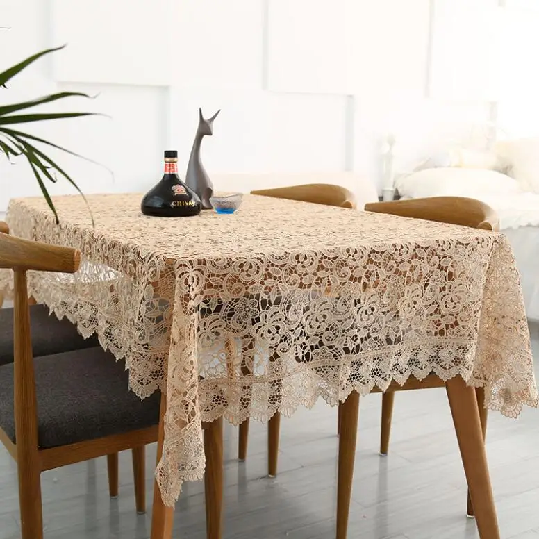  Proud Rose Light Coffee Embroidered Table Cloth European Lace Tea Table Cloth Home Decor Rectangula