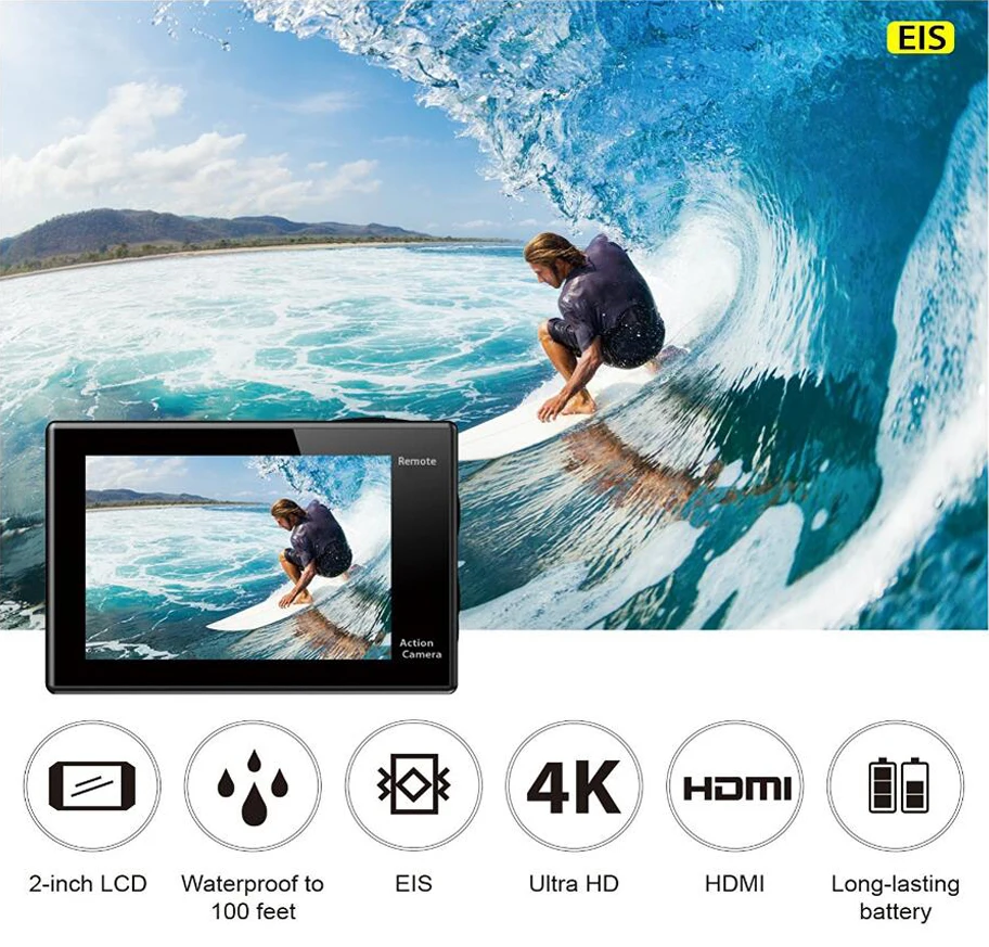 Eken H6s экшн-камера 4 K Ультра HD WIFI EIS электронная стабилизация изображения Водонепроницаемая камера 4 K+ 1080 P Pro Sport DV Deportiva