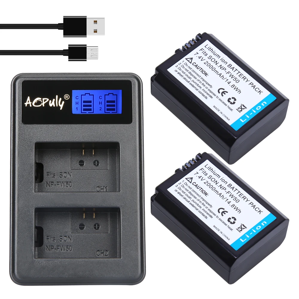 

2Pcs 2000mAh NP-FW50 NP FW50 Battery AKKU+ LCD Dual Charger for Sony Alpha a6500 a6300 a7 7R a7R a7R II a7II NEX-3 NEX-3N NEX-5