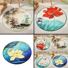 Модные ковры в китайском стиле, Зеленый лист, цветок лотоса, животное, карп, 3D узор, коврик для гостиной, тренд, спальня, Йога, круглый ковер