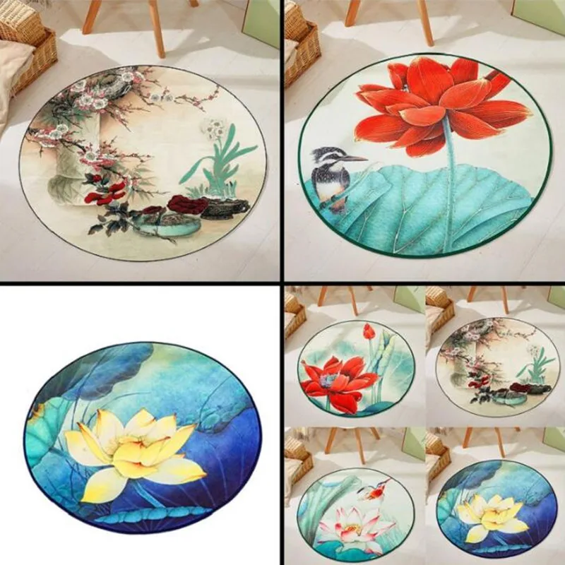 Fashion Chinese Style Rugs Green Leaf Lotus Flower Animal Carp 3d