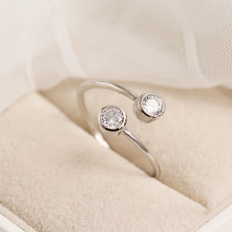 Double Crystal Woman Jewelry Fashion Simple Open Design Ring Personality Female Flower Rings Wedding Rings for Women