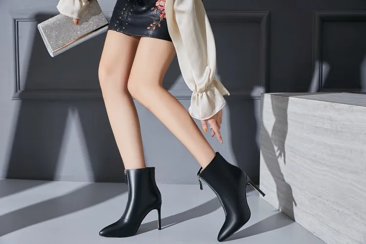Olomm/женские зимние ботильоны пикантные ботинки из коровьей кожи на тонком высоком каблуке повседневная женская обувь с острым носком