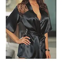 Deluxe Black Robe and G-String LC21747 camisa polo feminina Sexy Lingerie Sex Products Pajamas for Women