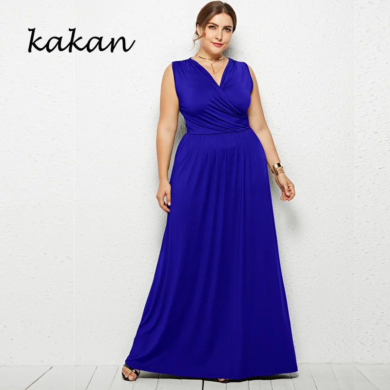 

Kakan summer new women's large size dress casual loose irregular solid color V-neck fashion dress white black army green dress