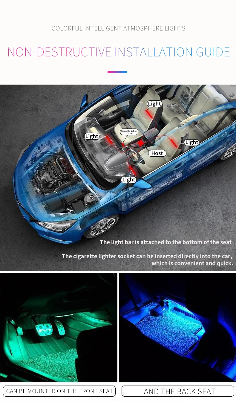 7 цветов светодиодный подсветка для салона автомобиля Комплект Тюнинг автомобилей интерьера Атмосфера свет и Беспроводной удаленного Управление