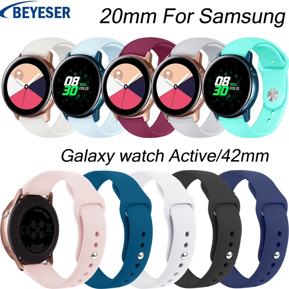 20 мм силиконовые полосы для samsung Galaxy Watch Active/42 мм ремешок для samsung gear S2 Спортивный Классический сменный Браслет ремешок для часов