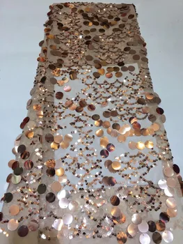 

Special design high quality African net lace French mesh lace fabric Embroidery With sequins 5 yards/pcs for Sewing