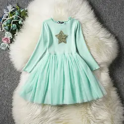 Весна-Осень 2019, Новое Детское платье для девочек, детская одежда, милое платье принцессы с принтом звезды для маленьких девочек, детское