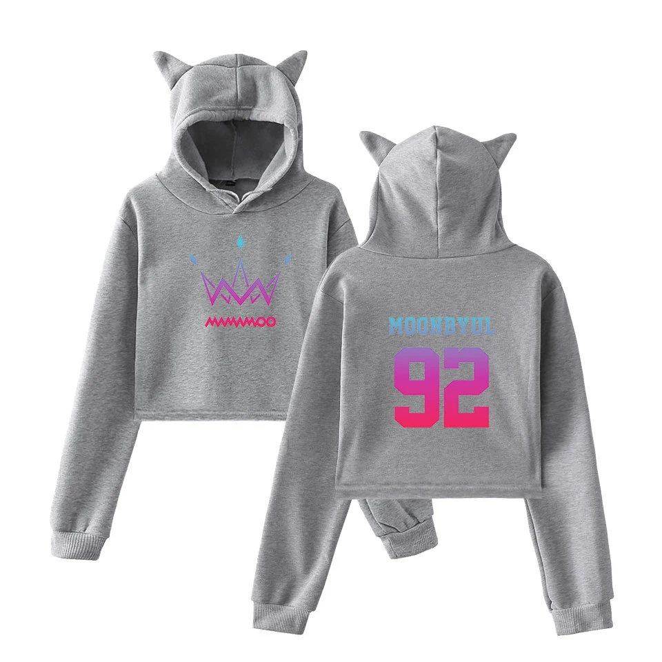 Fashion Sweatshirt Sweater Gray Personality Girl Cat Ears Umbilical Hoodie