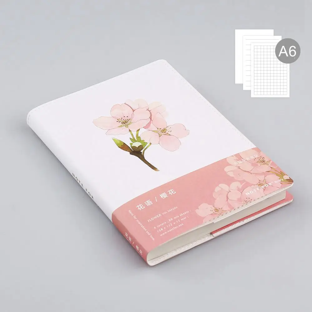 

Note For Flowers Theme Creative Softcover A6 Journal Book 80 Sheets Blank+Squared+Lined Paper DIY Diary Planners Gift