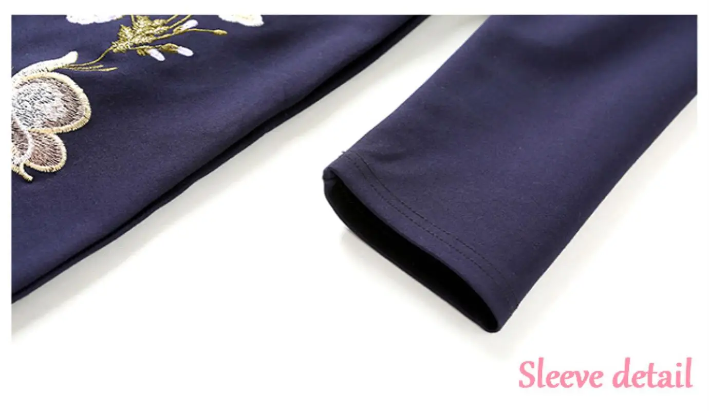 Women Flowers Embroidered Hem Dress Round Neck 3/4 Sleeve A-line Skirt 2018 Spring Summer Fashion Knee Length Dress