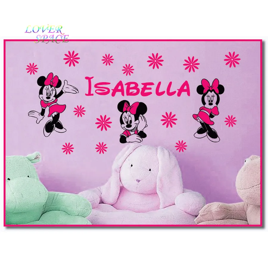 Custom Name MINNIE MOUSE Vinyl Wall Decals Stickers Art Walt Cartoon Wall Stickers For Kids Room ...