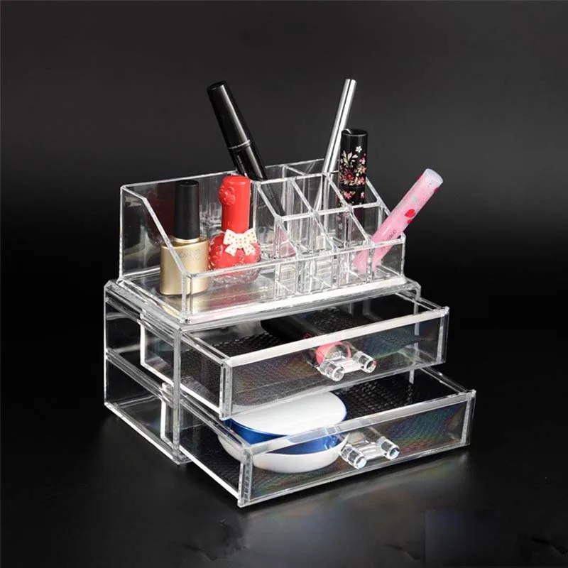 Acrylic Makeup Organizer Storage Box Case Cosmetic Jewelry 2 Drawer Cases Holder Makeup