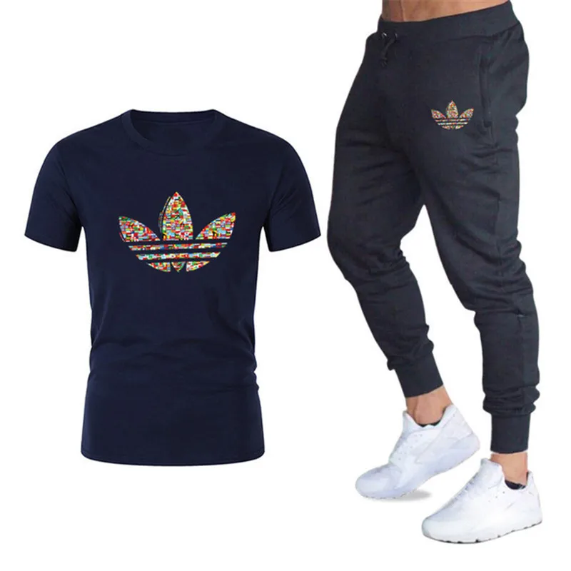 Harajuku Men's Sets T Shirts+pants men Brand clothing Two piece suit tracksuit Fashion Casual Tshirts Gyms Workout Fitness Sets